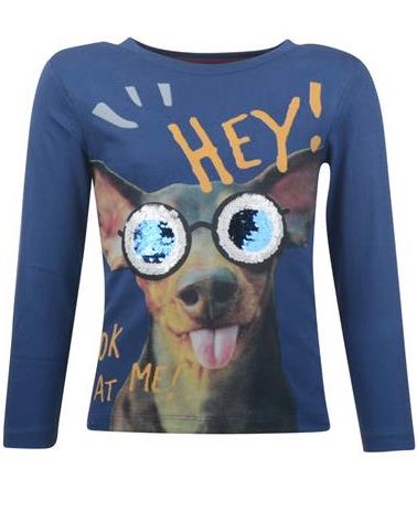 Longsleeve wrijftshirt hond blauw