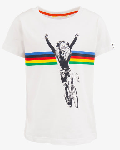 Stones and bones tshirt fiets leeuw wit Russell CHAMP white